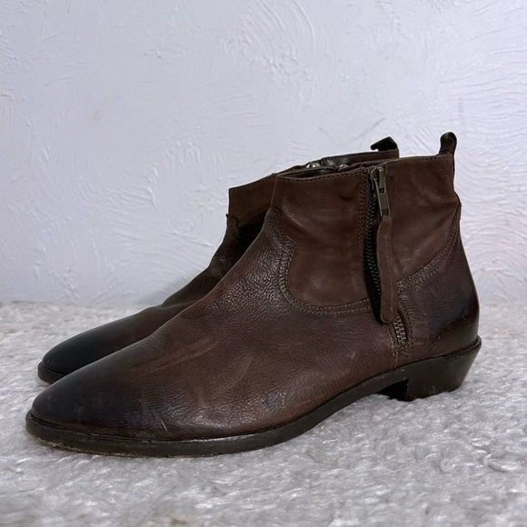 Freebird Distressed Booties Brown Leather Short Ankle Double Zip Boots 40 US 9 - Picture 1 of 11